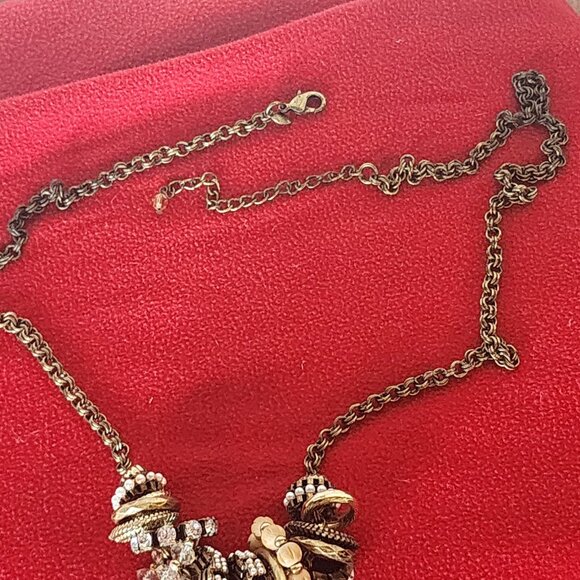 Chico's Mixed Metal Brass Rhinestone Wood Stacking Ring Bead 39" Rolo Necklace - Picture 13 of 16